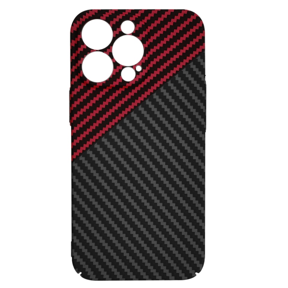 Husa pentru iPhone 13 Pro, SKYDDAR INNOVATION, textura carbon, Carbonite FiberShell, Rosu inchis, set cu sticker - 3 | YEO