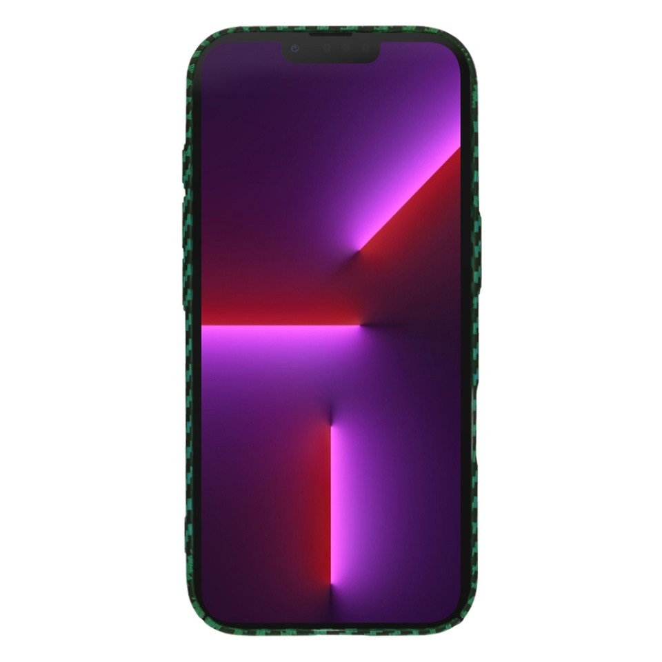 Husa pentru iPhone 13 Pro, SKYDDAR INNOVATION, textura carbon, Carbonite FiberShell, Verde, set cu sticker - 1 | YEO