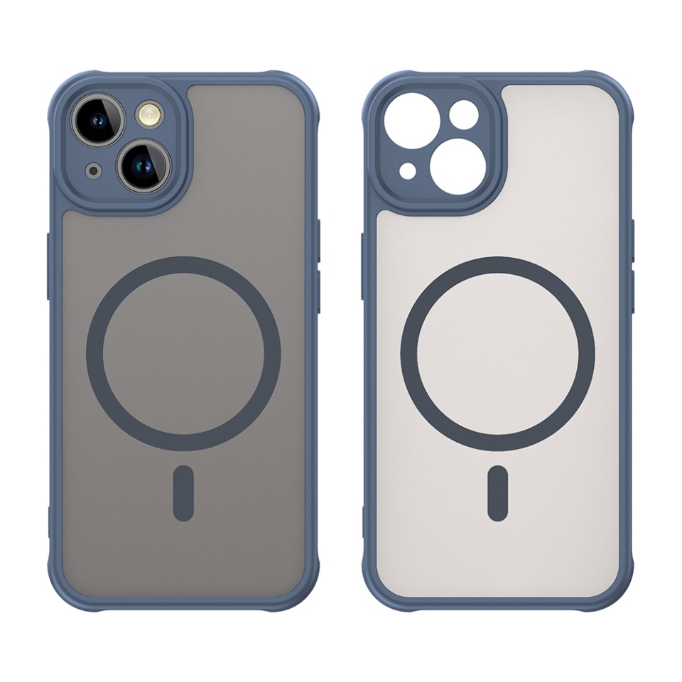 Husa pentru iPhone 13, SKYDDAR INNOVATION, HaloFrost MagSafe II, Antisoc, set cu sticker, Bleumarin - 1 | YEO