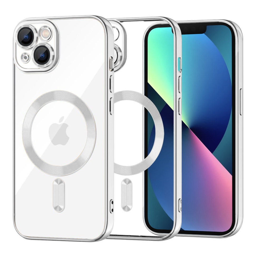 Husa pentru iPhone 13, SKYDDAR INNOVATION, Luxury Shield Magsafe, Protectie Antisoc, Argintiu, set cu sticker