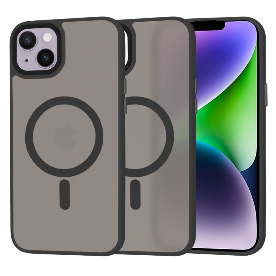 Husa pentru iPhone 14 Plus, SKYDDAR INNOVATION, HaloFrost MagSafe, Antisoc, set cu sticker, Negru