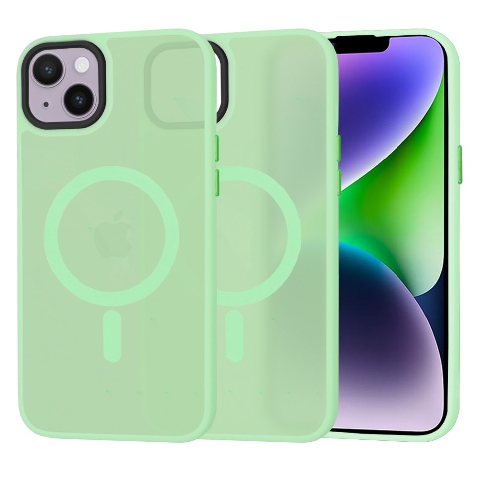 Husa pentru iPhone 14 Plus, SKYDDAR INNOVATION, HaloFrost MagSafe, Antisoc, set cu sticker, Verde deschis
