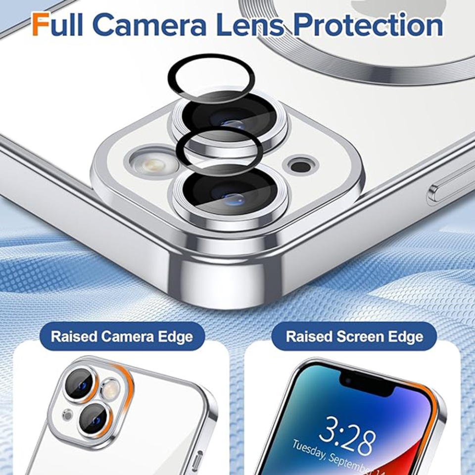 Husa pentru iPhone 14 Plus, SKYDDAR INNOVATION, Luxury Shield Magsafe, Protectie Antisoc, Argintiu, set cu sticker - 3 | YEO