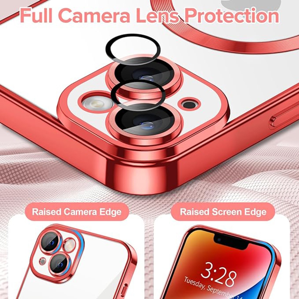 Husa pentru iPhone 14 Plus, SKYDDAR INNOVATION, Luxury Shield Magsafe, Protectie Antisoc, Rosu, set cu sticker - 3 | YEO