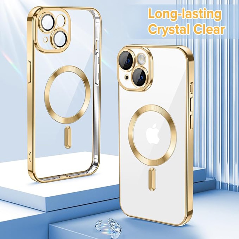 Husa pentru iPhone 14 Plus, SKYDDAR INNOVATION, Luxury Shield Magsafe, Protectie Antisoc, Auriu, set cu sticker - 1 | YEO