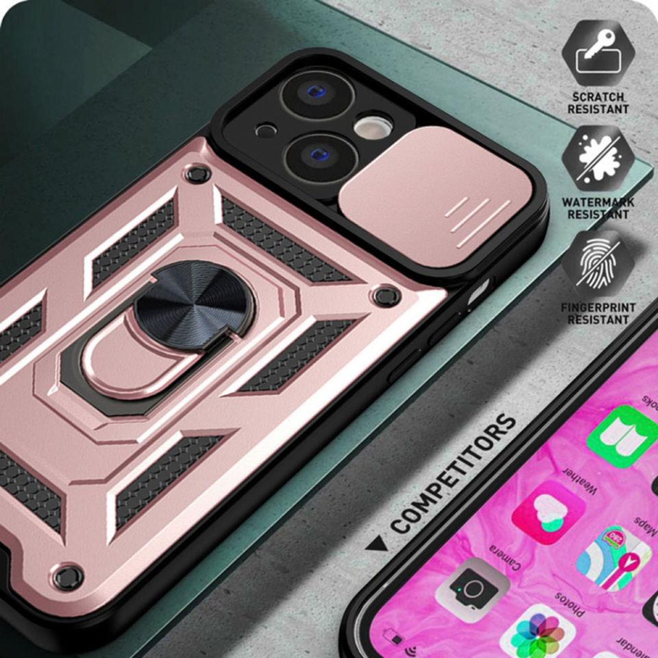 Husa pentru iPhone 14 Pro cu inel magnetic si protectie camera Skyddar CamShield - Rose Gold - 1 | YEO