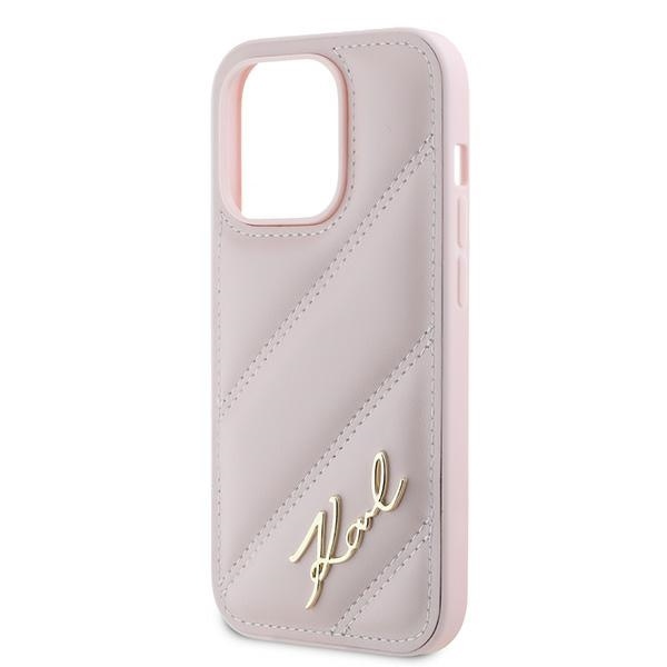 Husa pentru iPhone 14 Pro, Diagonal Quilted Script, Karl Lagerfeld - Roz - 1 | YEO