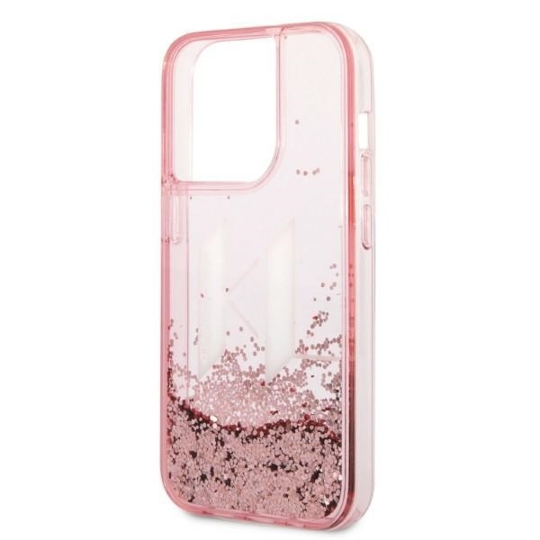 Husa pentru iPhone 14 Pro, Hardcase Liquid Glitter, Karl Lagerfeld - Roz - 1 | YEO