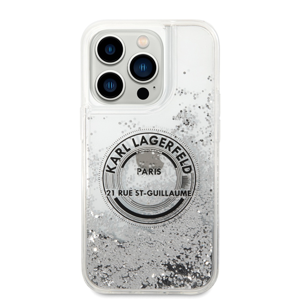 Husa pentru iPhone 14 Pro, Hardcase Liquid Glitter, Karl Lagerfeld - Argintiu - 2 | YEO