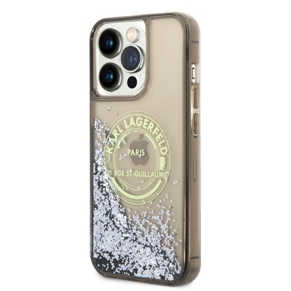 Husa pentru iPhone 14 Pro Max, Hardcase Liquid Glitter, Karl Lagerfeld - Sclipici Argintiu - 3 | YEO