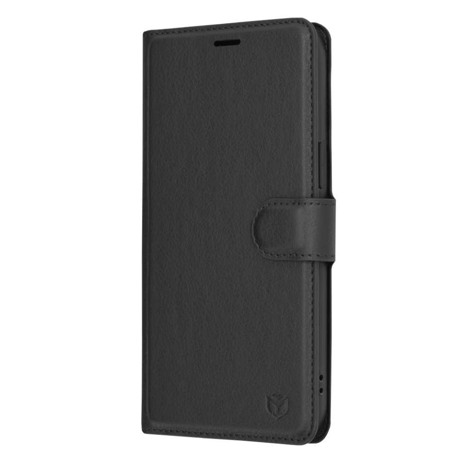 Husa pentru iPhone 14 Pro Max, SKYDDAR INNOVATION, Leather Folio, tip Carte, cu Portofel Interior, Finisaje Premium, Negru, set cu sticker - 3 | YEO
