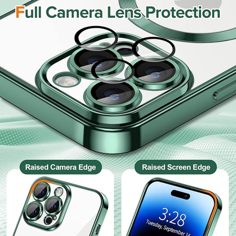 Husa pentru iPhone 14 Pro Max, SKYDDAR INNOVATION, Luxury Shield Magsafe, Protectie Antisoc, Verde inchis, set cu sticker - 3 | YEO