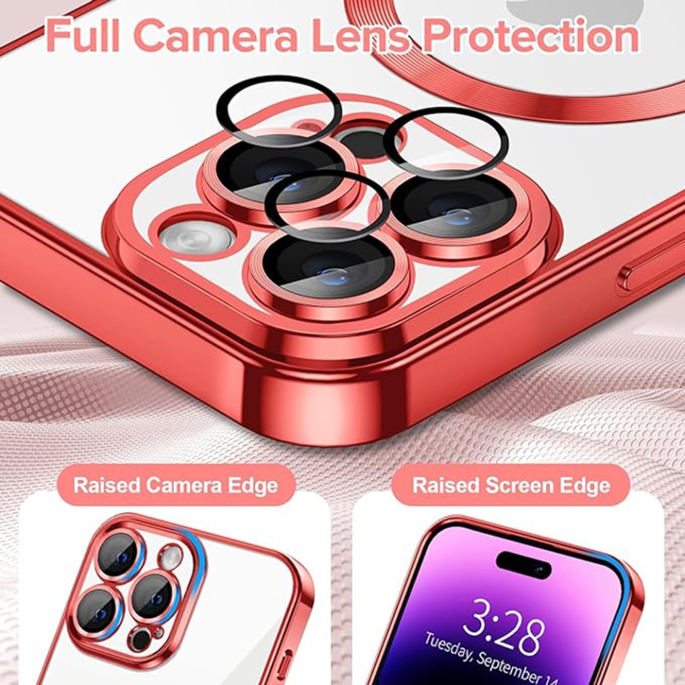 Husa pentru iPhone 14 Pro Max, SKYDDAR INNOVATION, Luxury Shield Magsafe, Protectie Antisoc, Rosu, set cu sticker - 3 | YEO