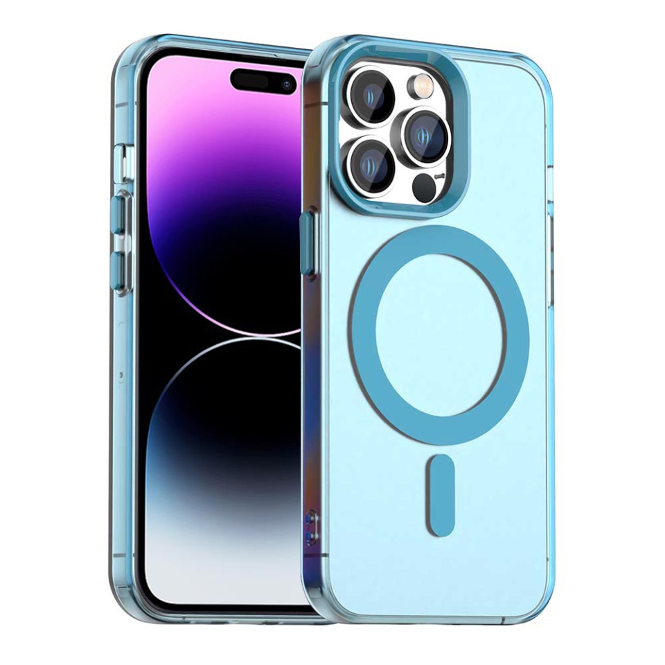 Husa pentru iPhone 14 Pro Max, SKYDDAR INOVATION, CandyCase, Magsafe, set cu sticker, Albastru