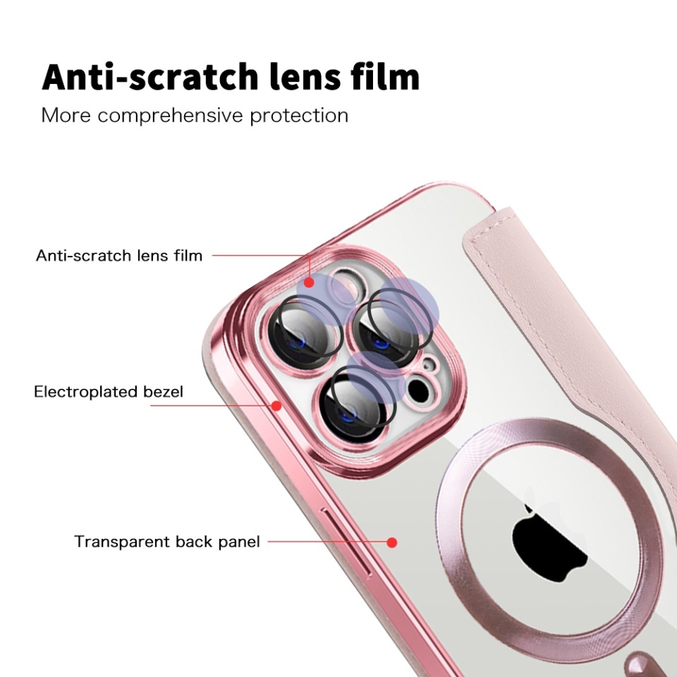 Husa pentru iPhone 14 Pro Max tip carte, SKYDDAR INOVATION, SmartMag Book, Magsafe, RFiD, Suport Carduri, set cu sticker, Roz - 2 | YEO