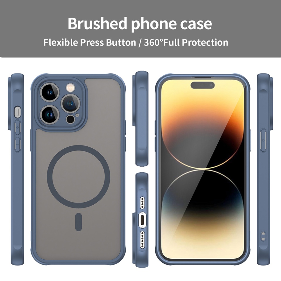 Husa pentru iPhone 14 Pro, SKYDDAR INNOVATION, HaloFrost MagSafe II, Antisoc, set cu sticker, Bleumarin - 3 | YEO