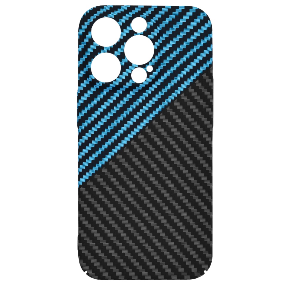 Husa pentru iPhone 14 Pro, SKYDDAR INNOVATION, textura carbon, Carbonite FiberShell, Bleu, set cu sticker - 3 | YEO