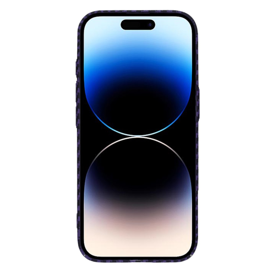 Husa pentru iPhone 14 Pro, SKYDDAR INNOVATION, textura carbon, Carbonite FiberShell, Mov, set cu sticker - 1 | YEO