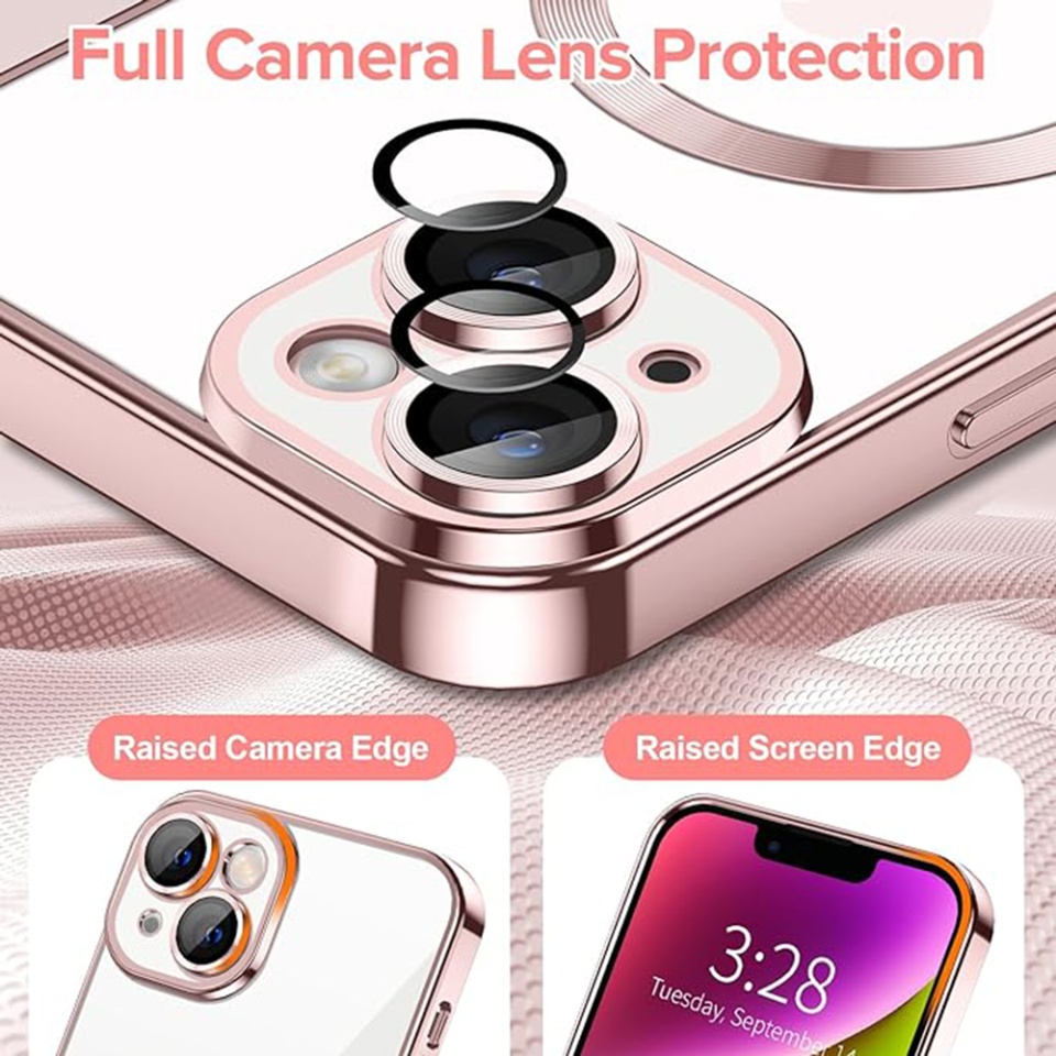 Husa pentru iPhone 14, SKYDDAR INNOVATION, Luxury Shield Magsafe, Protectie Antisoc, Roz, set cu sticker - 3 | YEO