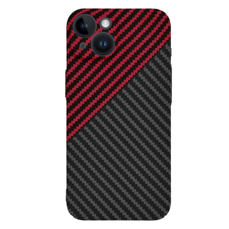 Husa pentru iPhone 14, SKYDDAR INNOVATION, textura carbon, Carbonite FiberShell, Rosu inchis, set cu sticker - 1 | YEO