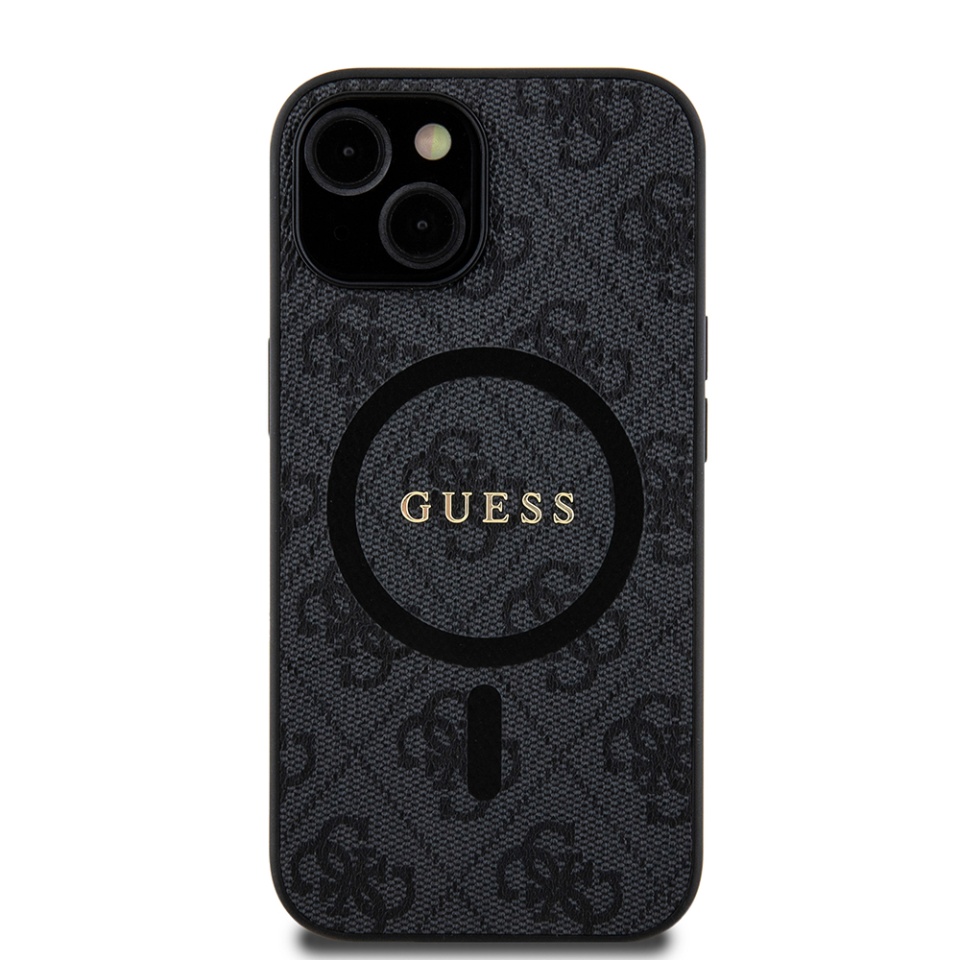 Husa pentru iPhone 15, 4G Ring Classic Logo MagSafe, Guess, Negru - 2 | YEO