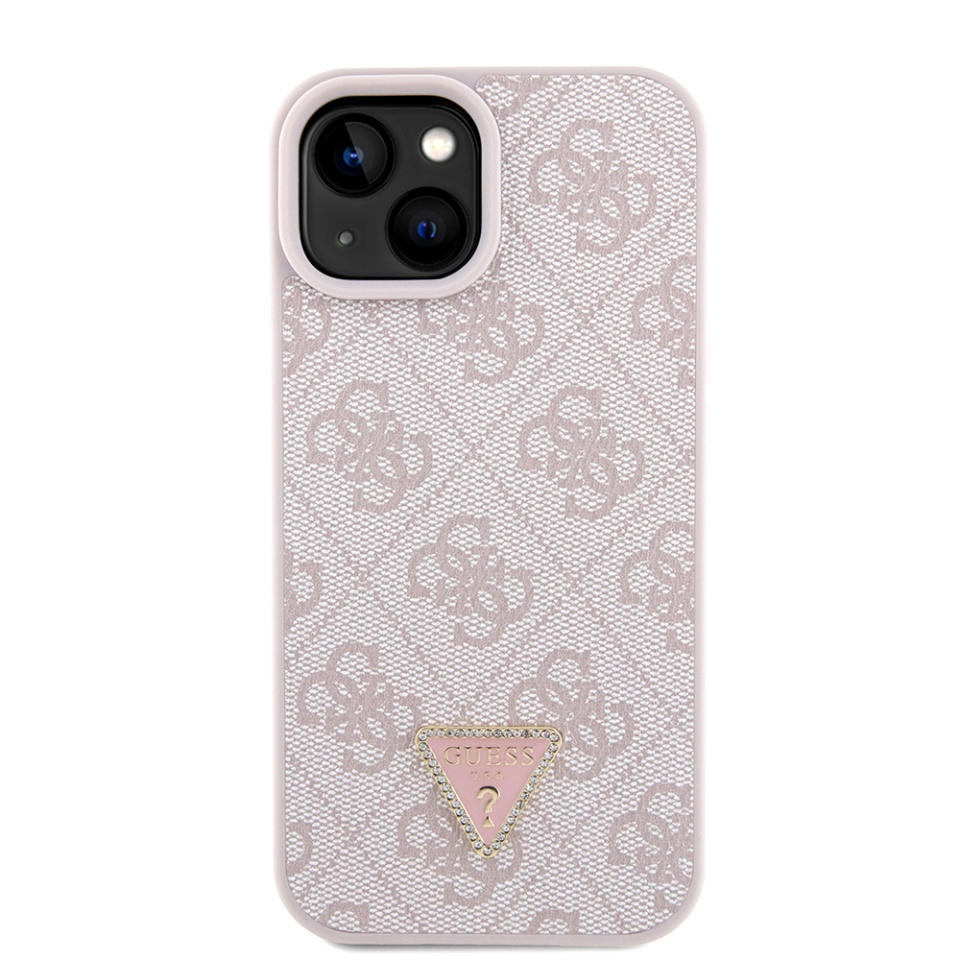 Husa pentru iPhone 15 cu snur, Leather Metal Logo Strass Crossbody, Guess - Roz - 1 | YEO
