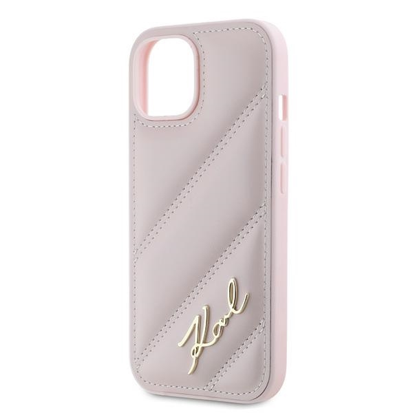Husa pentru iPhone 15, Diagonal Quilted Script, Karl Lagerfeld - Roz - 1 | YEO