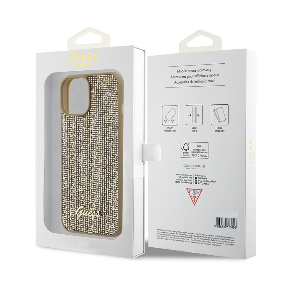Husa pentru iPhone 15, Disco Metal Logo, Guess, Auriu - 7