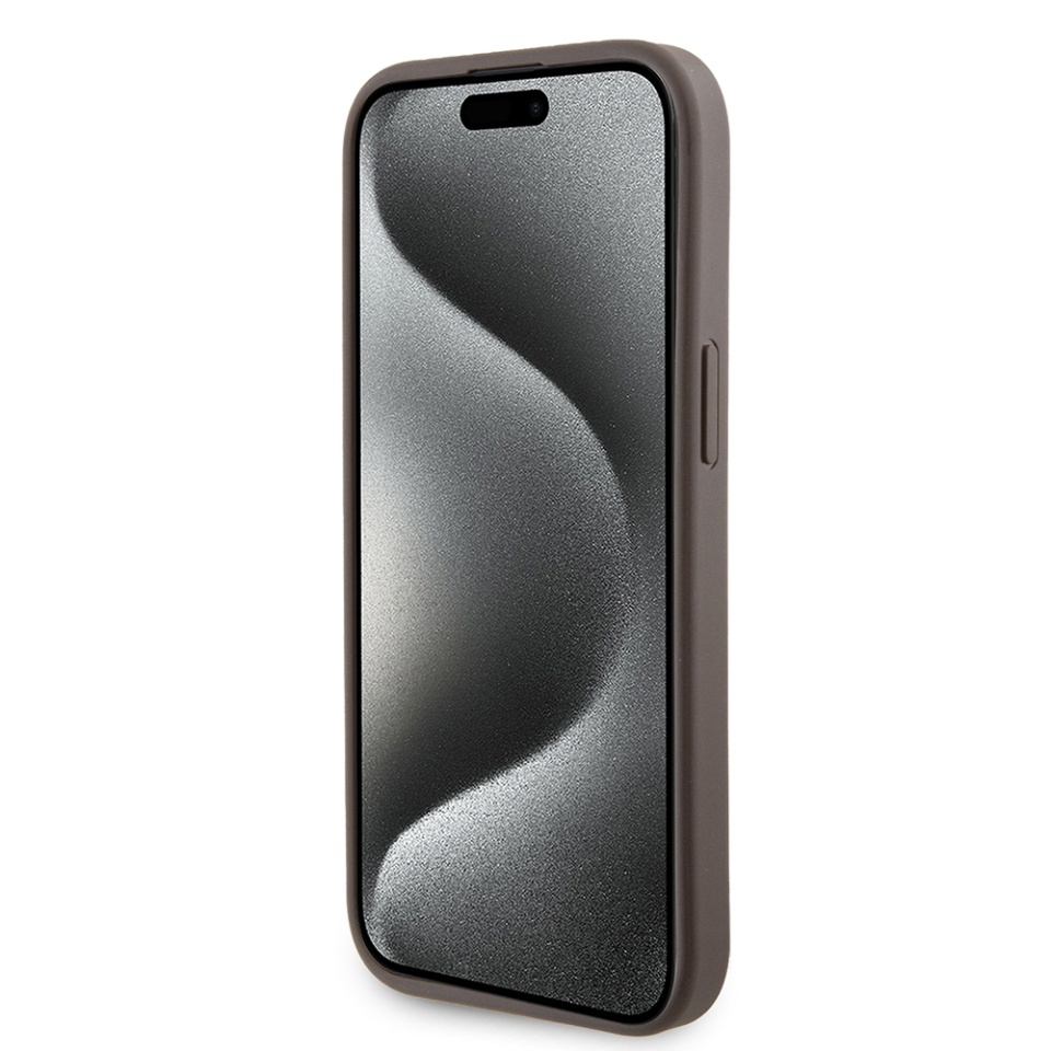 Husa pentru iPhone 15, Grip Stand 4G Triangle Strass, Guess - Maro - 2 | YEO