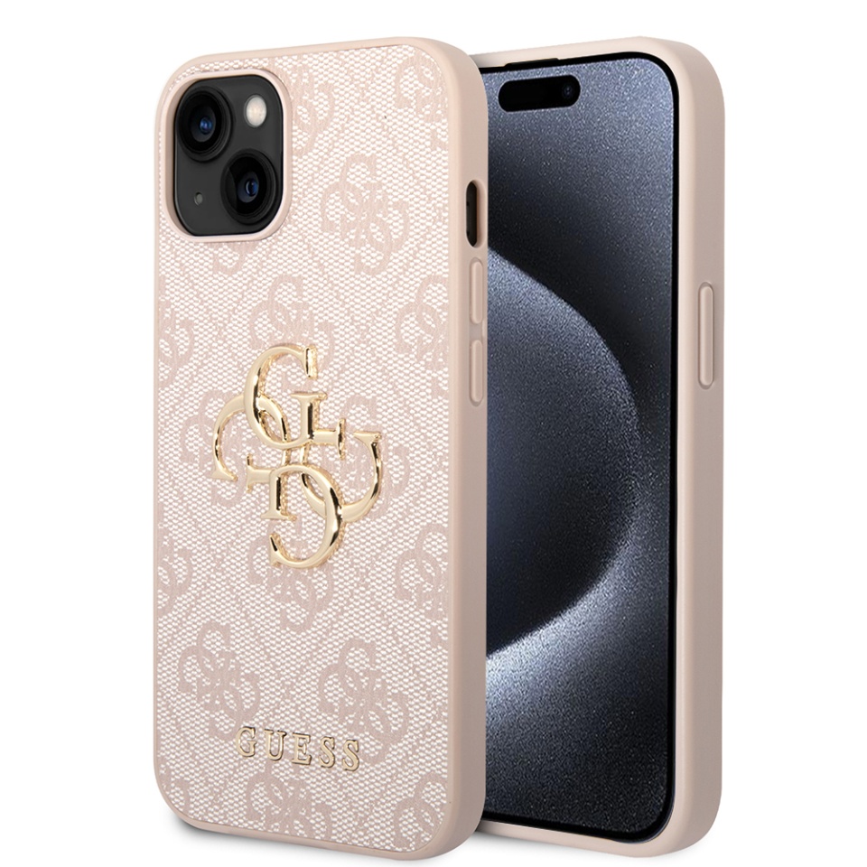 Husa pentru iPhone 15, Guess 4G Metal Logo, Protectie Slim, Compatibila, Roz