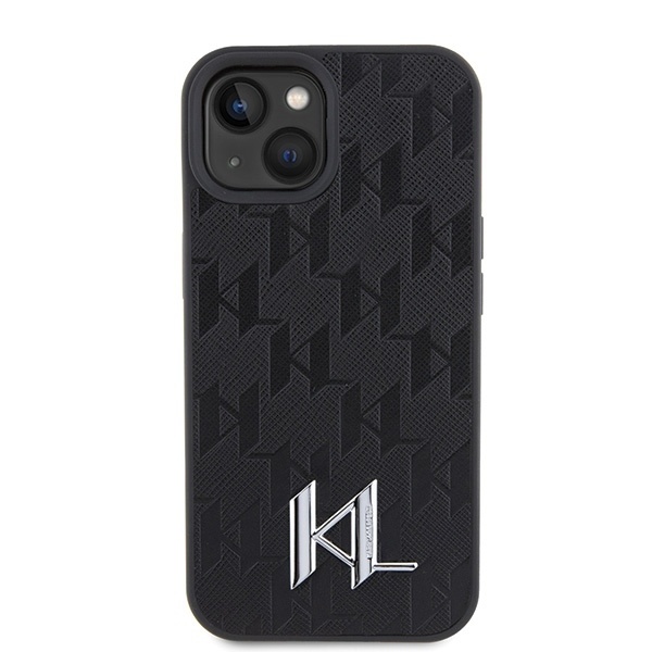 Husa pentru iPhone 15, Hardcase Leather Monogram, Karl Lagerfeld - Logo Negru - 2 | YEO