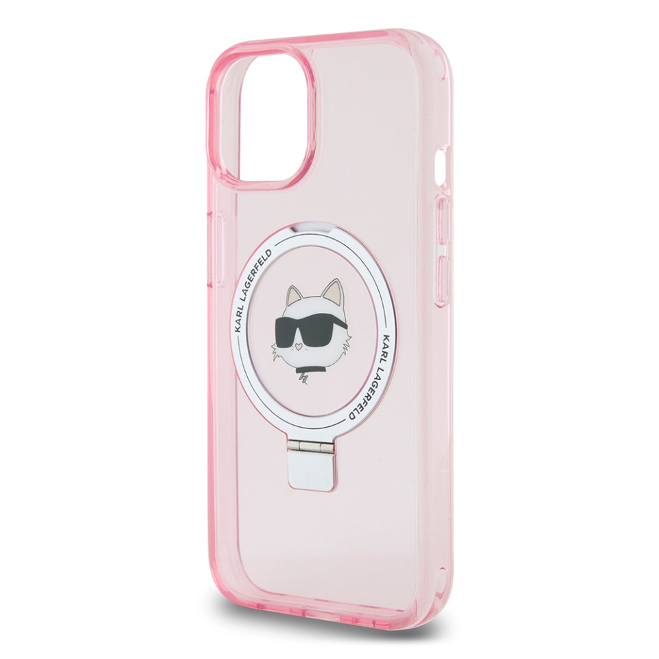 Husa pentru iPhone 15, Hardcase Ring Stand MagSafe, Karl Lagerfeld - Roz - 1 | YEO