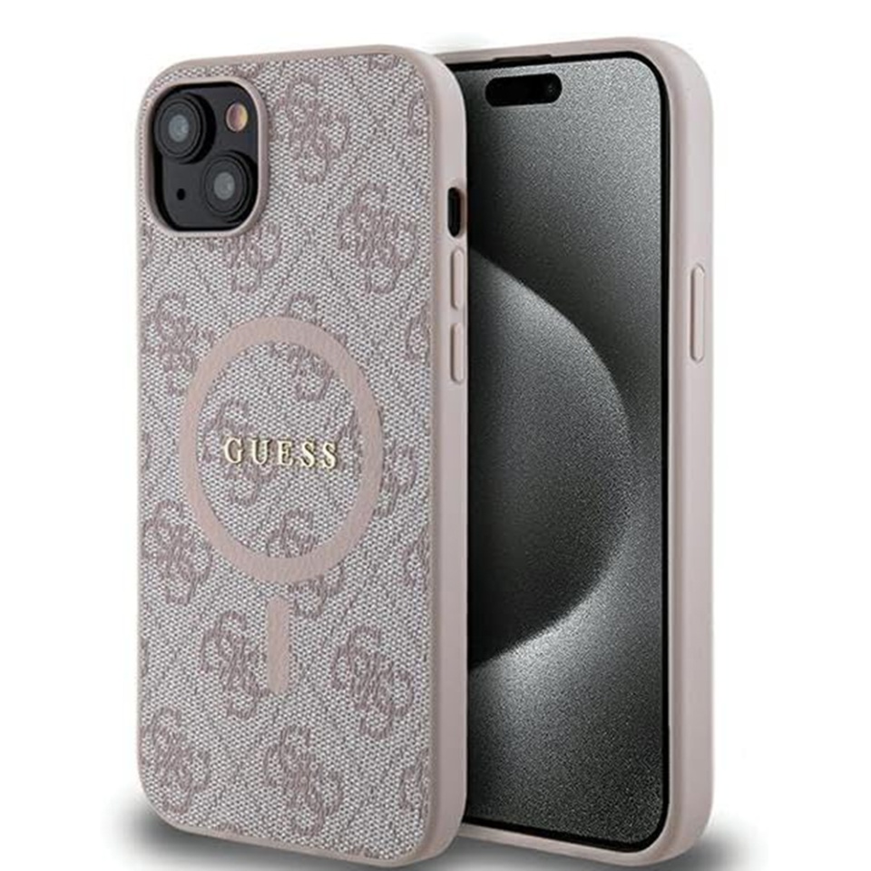 Husa pentru iPhone 15 Plus, 4G Collection Leather MagSafe, Guess - Roz