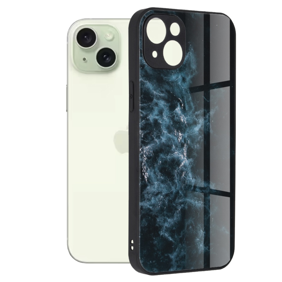 Husa pentru iPhone 15 Plus cu sticla securizata, Glaze - Albastru