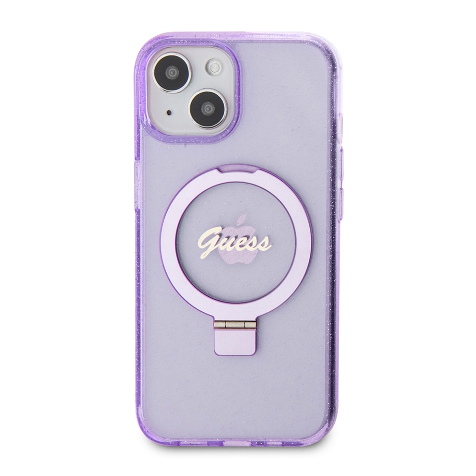 Husa pentru iPhone 15 Plus Ring Stand Script Glitter, Guess - Mov - 2 | YEO