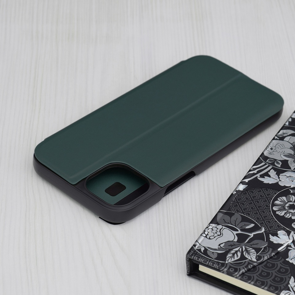 Husa pentru iPhone 15 Plus, SKYDDAR INNOVATION, eFold, tip carte, Verde, set cu sticker - 1 | YEO