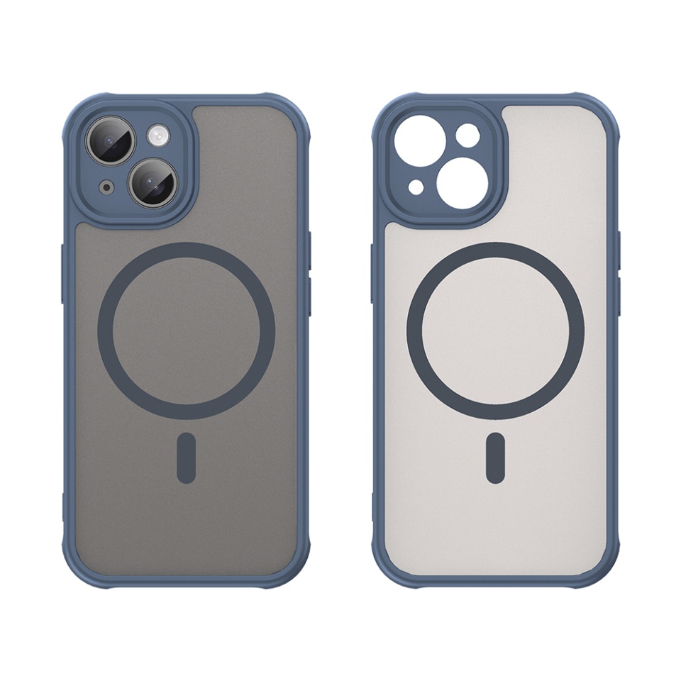 Husa pentru iPhone 15 Plus, SKYDDAR INNOVATION, HaloFrost MagSafe II, Antisoc, set cu sticker, Bleumarin - 1 | YEO