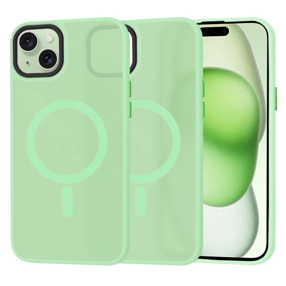 Husa pentru iPhone 15 Plus, SKYDDAR INNOVATION, HaloFrost MagSafe, Antisoc, set cu sticker, Verde deschis