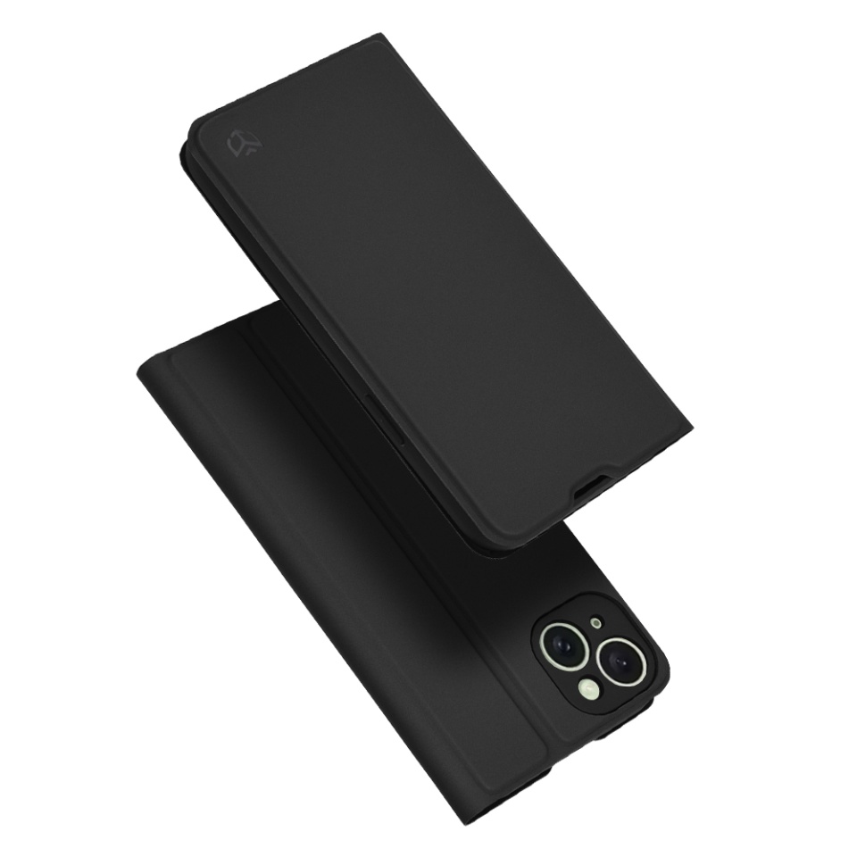 Husa pentru iPhone 15 Plus, SKYDDAR INNOVATION, Magskin Book, tip Carte cu Portofel Interior, set cu sticker, Negru