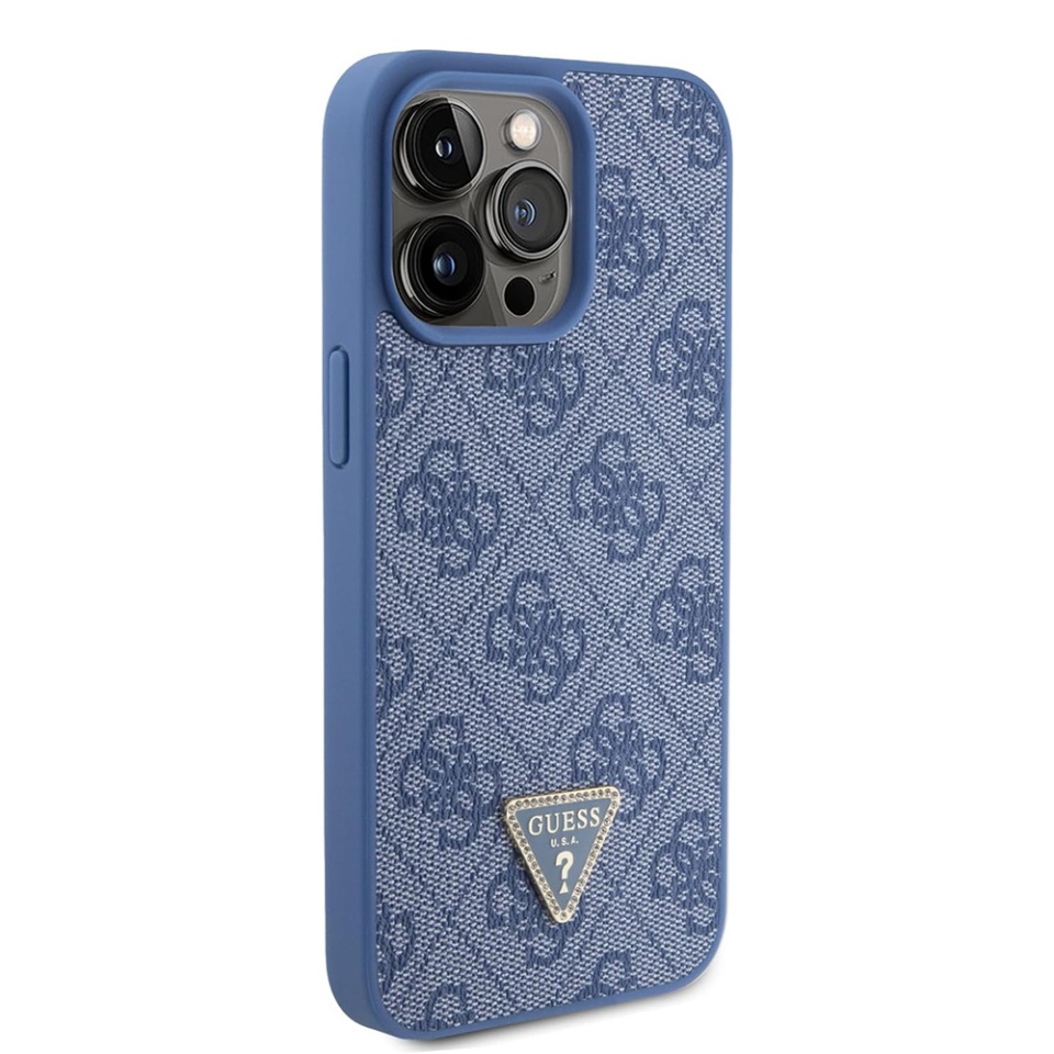 Husa pentru iPhone 15 Pro cu snur, Leather Metal Logo Strass Crossbody, Guess - Albastru - 2 | YEO