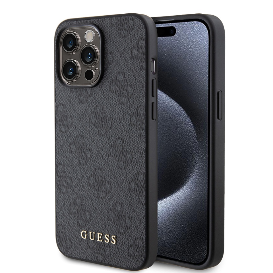 Husa pentru iPhone 15 Pro, Guess, Hardcase 4G Metal Gold Logo, Gri