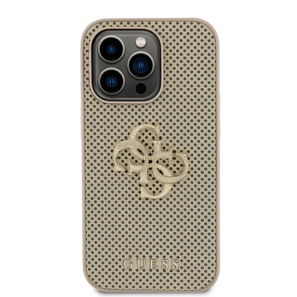 Husa pentru iPhone 15 Pro, Guess Perforata Logo 3D, Design Slim, Auriu - 2 | YEO