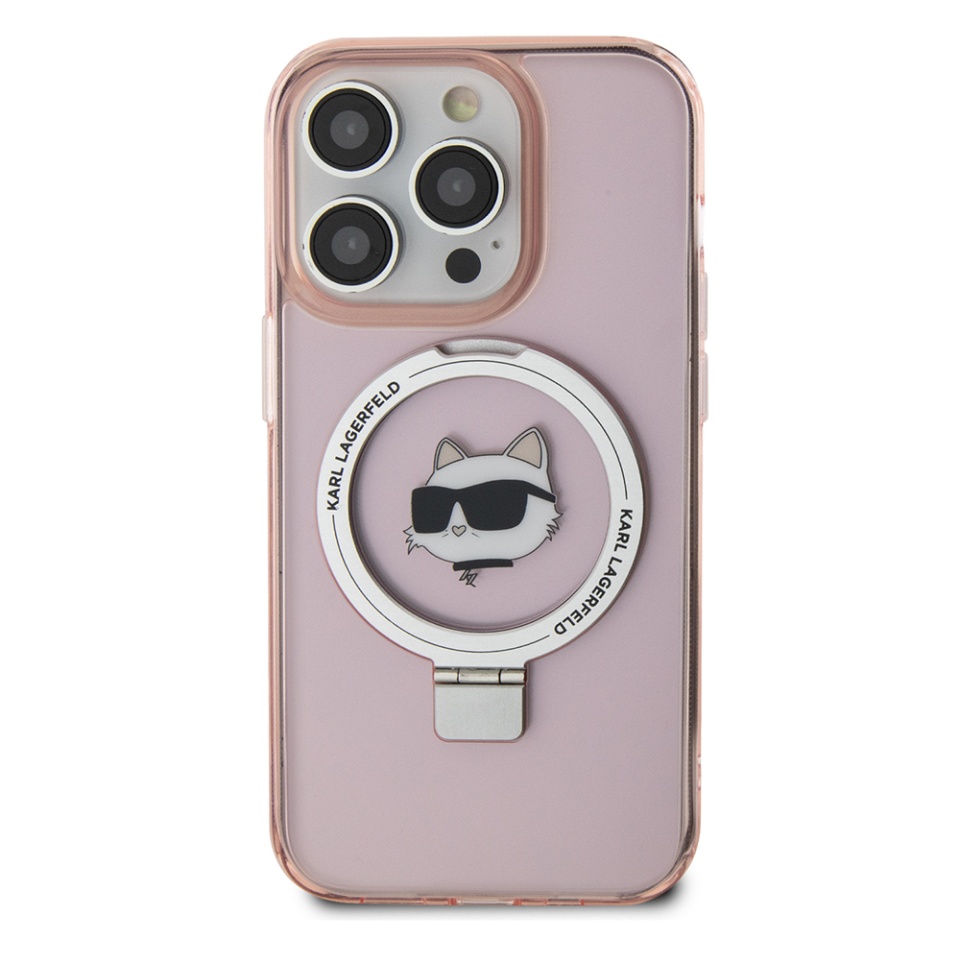 Husa pentru iPhone 15 Pro, Hardcase Ring Stand MagSafe, Karl Lagerfeld - Roz - 2 | YEO