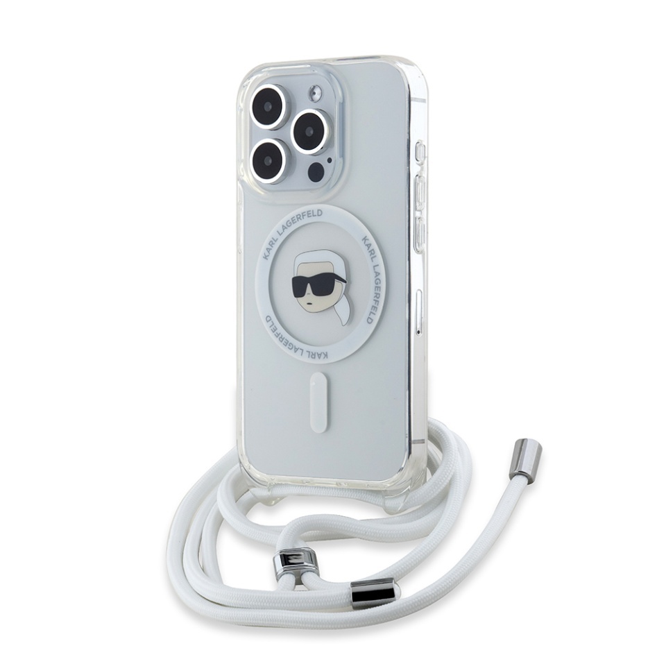 Husa pentru iPhone 15 Pro, Karl Lagerfeld, IML Crossbody MagSafe, Transparent Karl Head