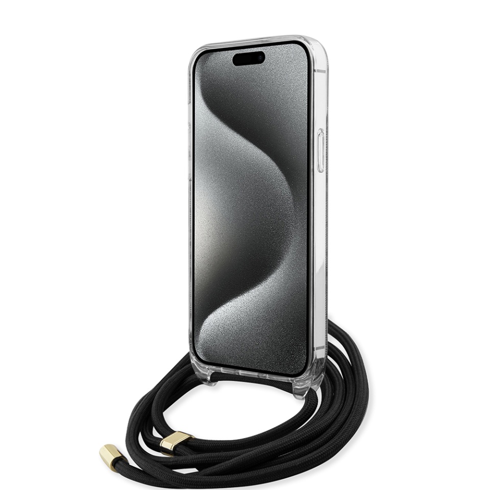 Husa pentru iPhone 15 Pro Max cu snur, Crossbody Cord 4G Print, Guess - Negru - 1 | YEO