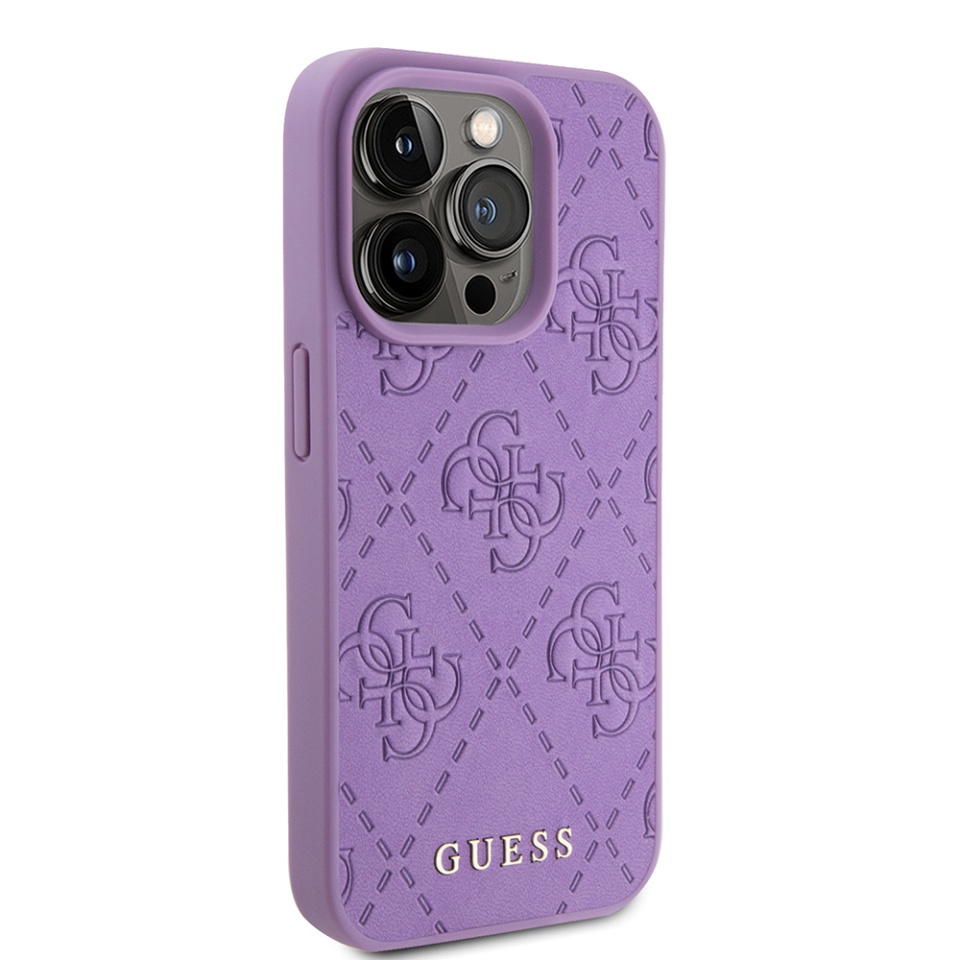 Husa pentru iPhone 15 Pro Max cu snur, Leather 4G Stamped, Guess - Mov - 2 | YEO