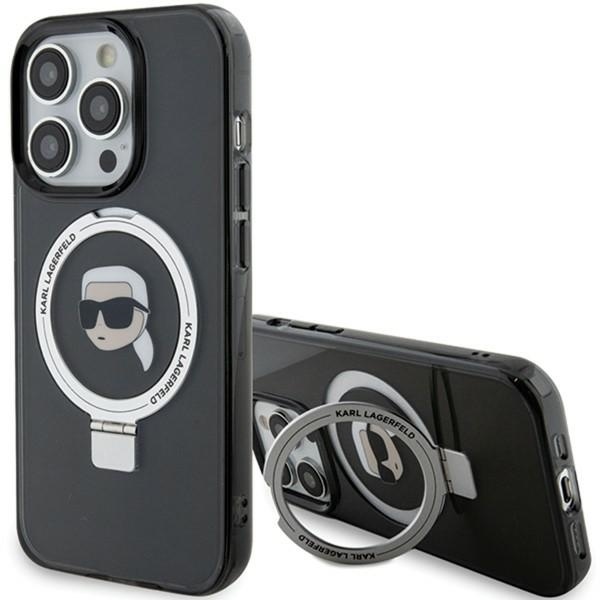 Husa pentru iPhone 15 Pro Max, Hardcase Ring Stand MagSafe, Karl Lagerfeld - Negru