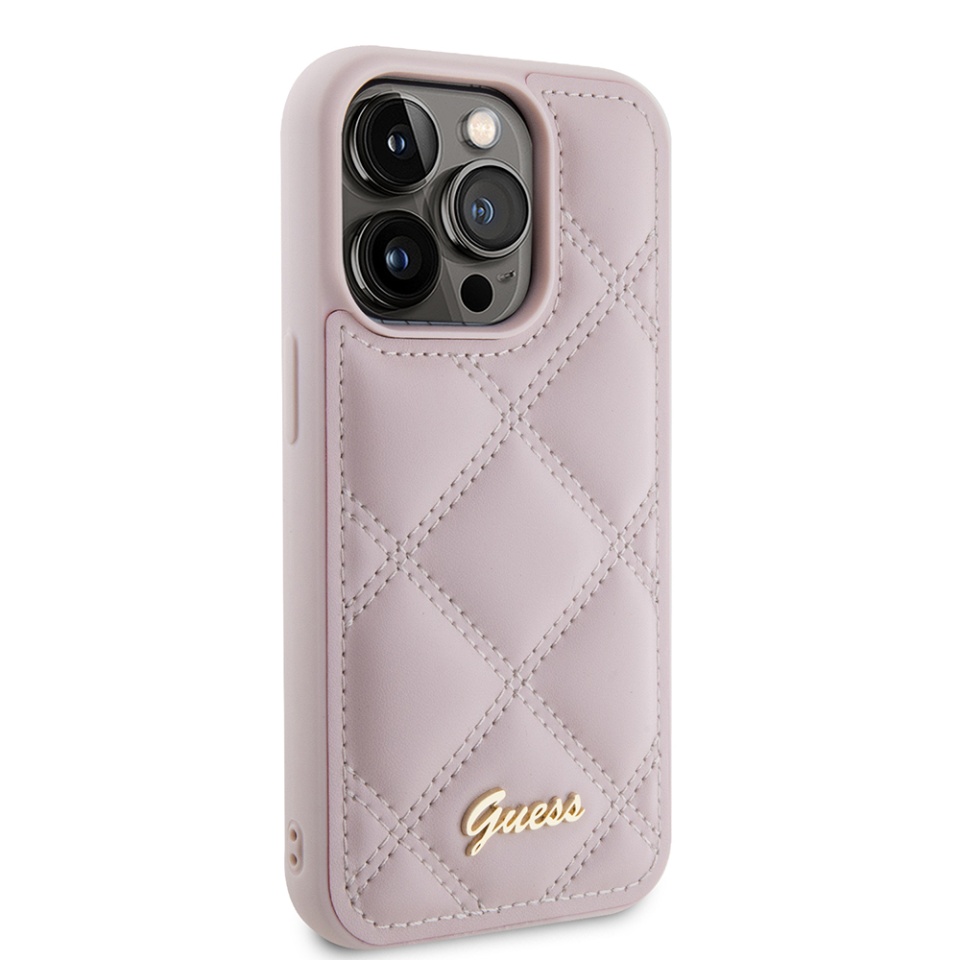 Husa pentru iPhone 15 Pro Max Quilted Metal Logo, Guess - Roz - 3 | YEO