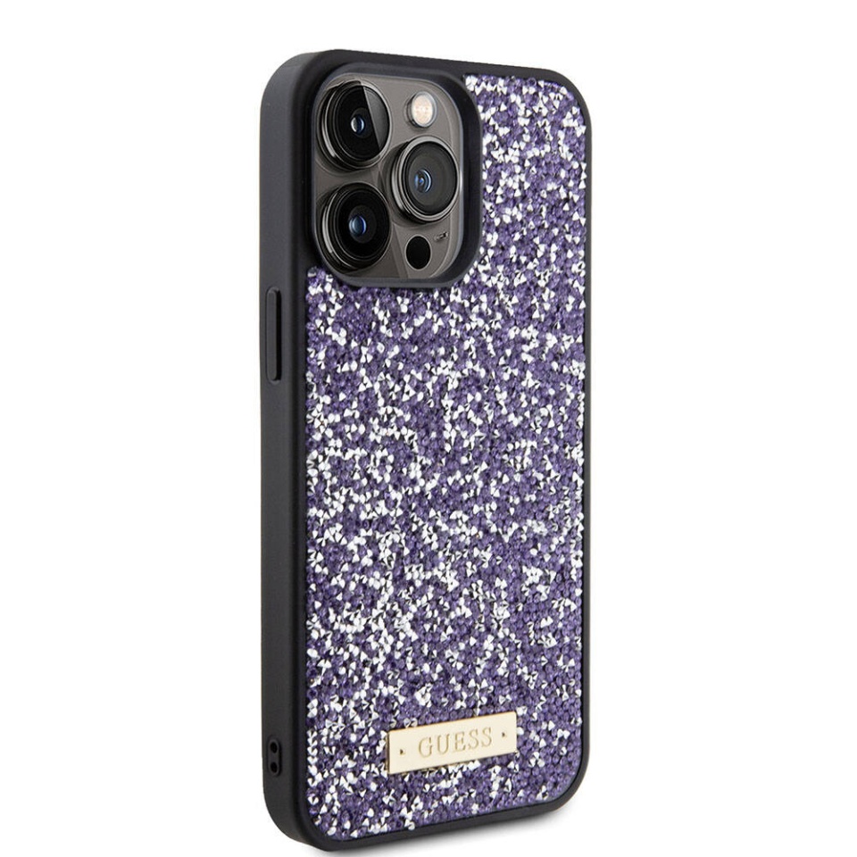 Husa pentru iPhone 15 Pro Max, Rhinestone Metal Logo, Guess, Mov - 2 | YEO