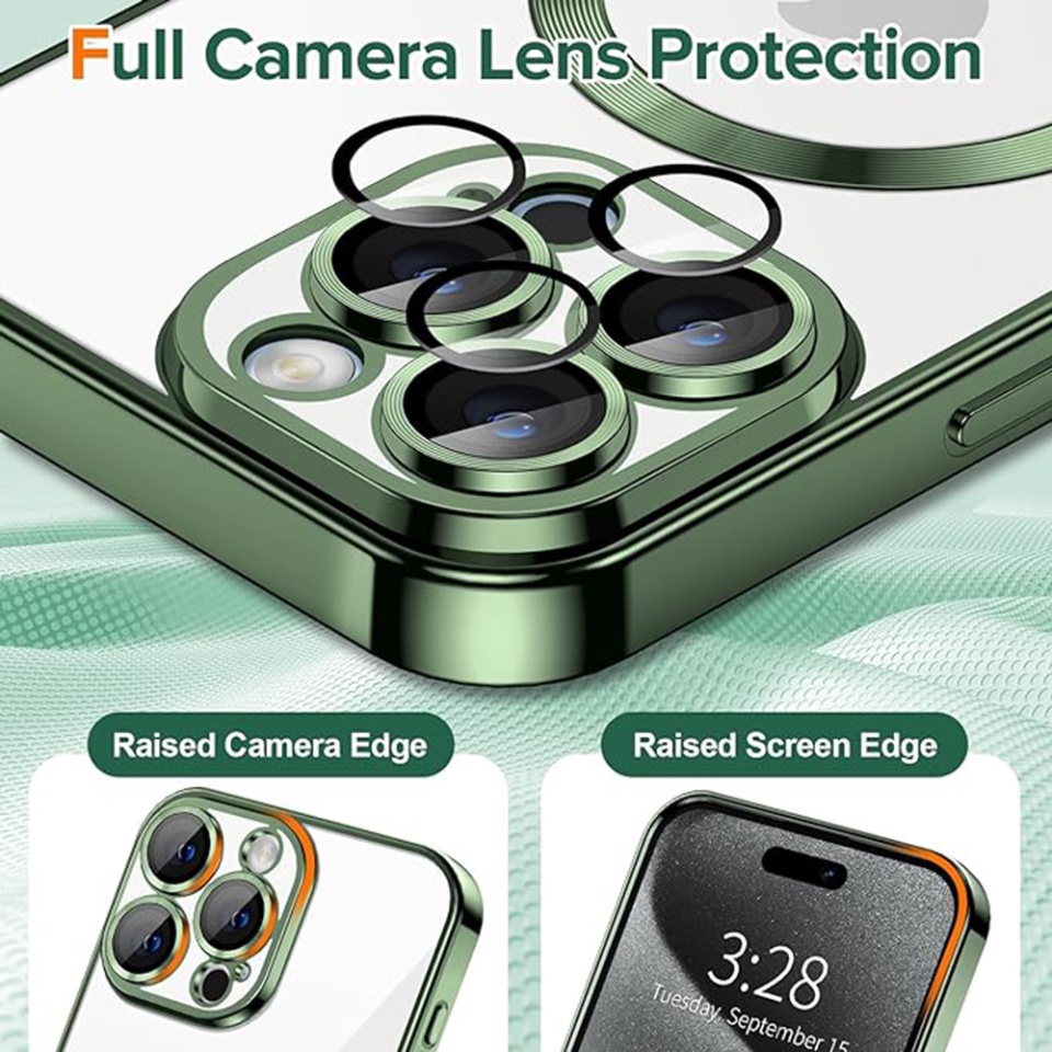 Husa pentru iPhone 15 Pro Max, SKYDDAR INNOVATION, Luxury Shield Magsafe, Protectie Antisoc, Verde inchis, set cu sticker - 2 | YEO